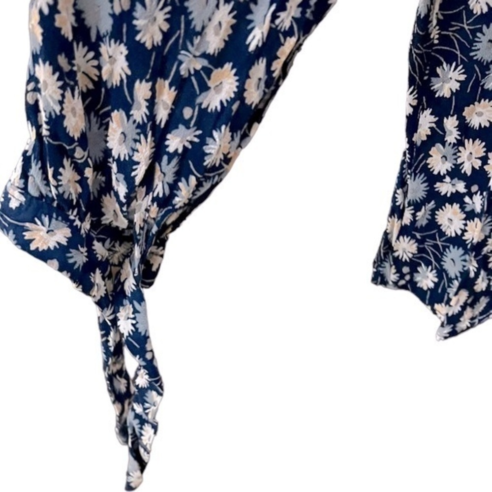 Madewell Button Down Blue/Pink/white Floral Tie Sleeves Blouse- Small - Picture 7 of 10